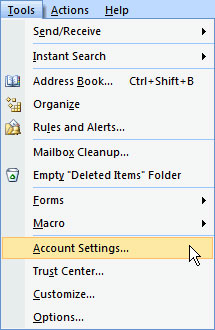 Outlook 2007 Tools menu
