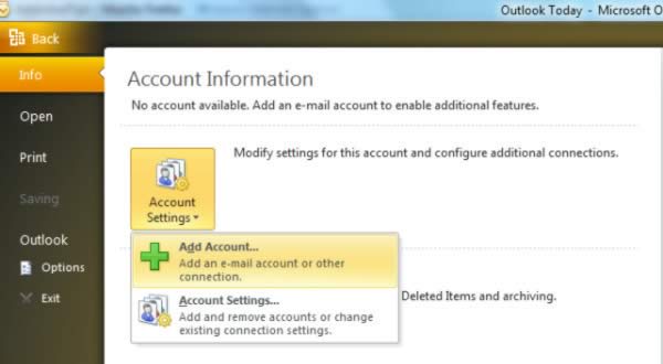 Outlook 2010 Add Account