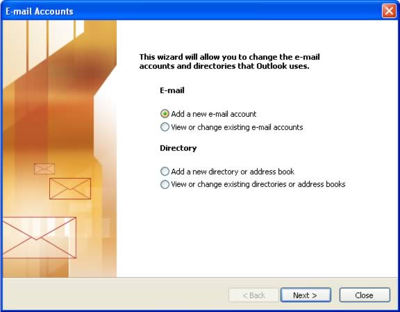 Outlook 2003 New E-mail Account