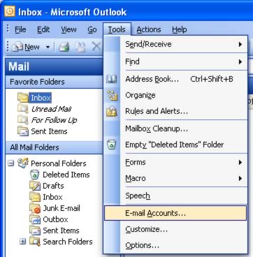 Outlook 2003 Tooks Menu