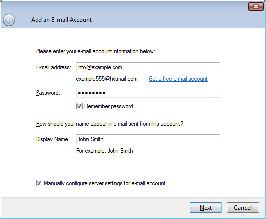 Outlook 2003 New E-mail Account